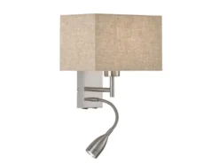 LED Wandlampe mit Leselampe & Stoffschirm Beige eckig, Höhe 38cm