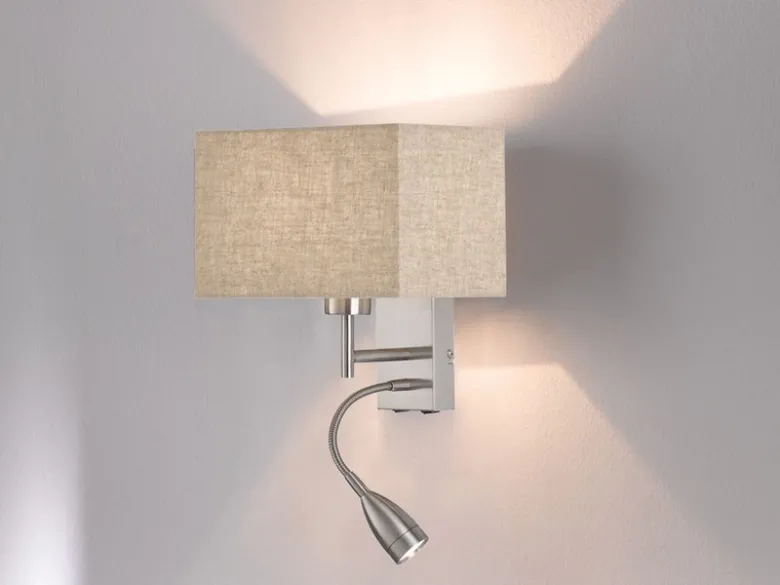 LED Wandlampe mit Leselampe & Stoffschirm Beige eckig, Höhe 38cm
