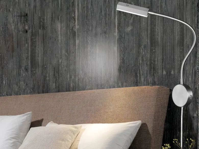 LED Wandlampe RAIK Silber mit Stecker, Leselampe mit Gestensteuerung, Breite 8cm