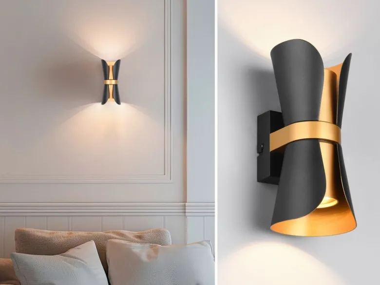 LED Wandlampe Schwarz Gold mit Updown Lichtaustritt, Höhe 21cm