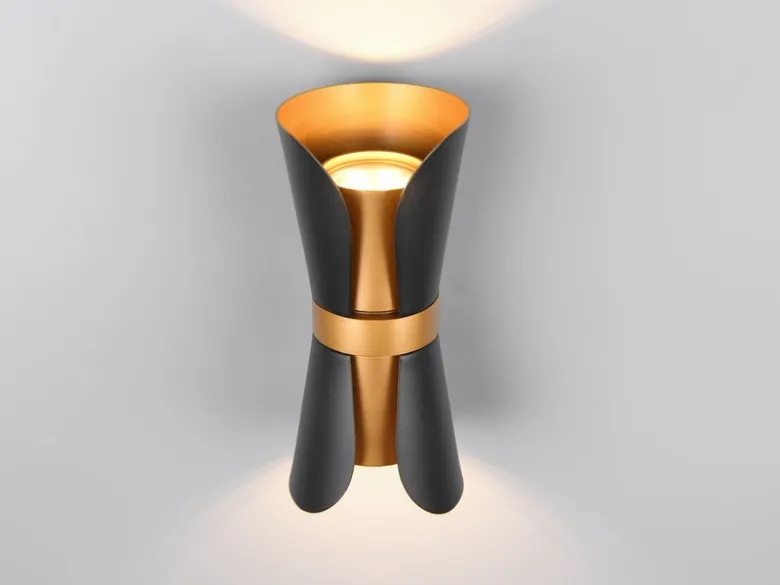 LED Wandlampe Schwarz Gold mit Updown Lichtaustritt, Höhe 21cm