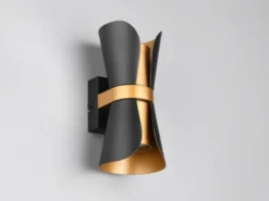 LED Wandlampe Schwarz Gold mit Updown Lichtaustritt, Höhe 21cm