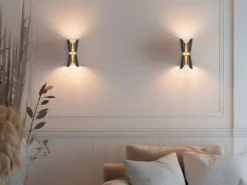 LED Wandlampe Schwarz Gold mit Updown Lichtaustritt, Höhe 21cm