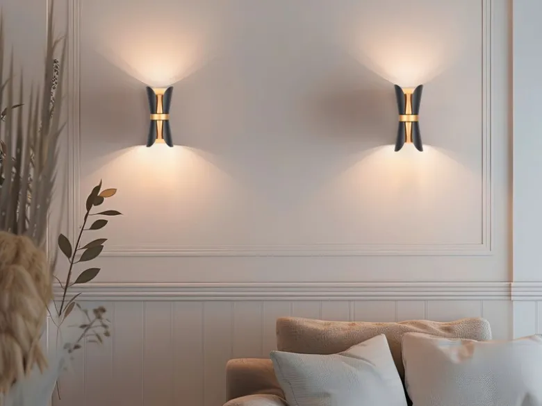 LED Wandlampe Schwarz Gold mit Updown Lichtaustritt, Höhe 21cm