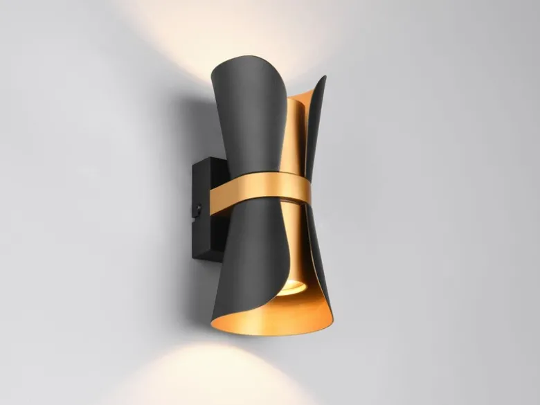 LED Wandlampe Schwarz Gold mit Updown Lichtaustritt, Höhe 21cm