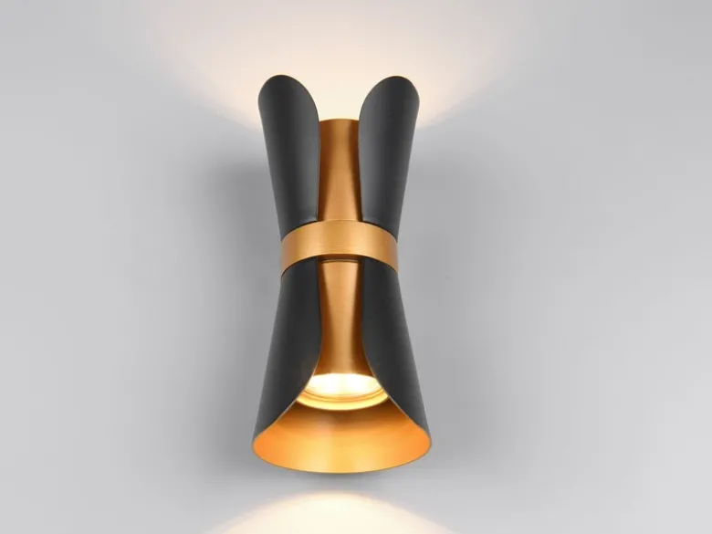 LED Wandlampe Schwarz Gold mit Updown Lichtaustritt, Höhe 21cm