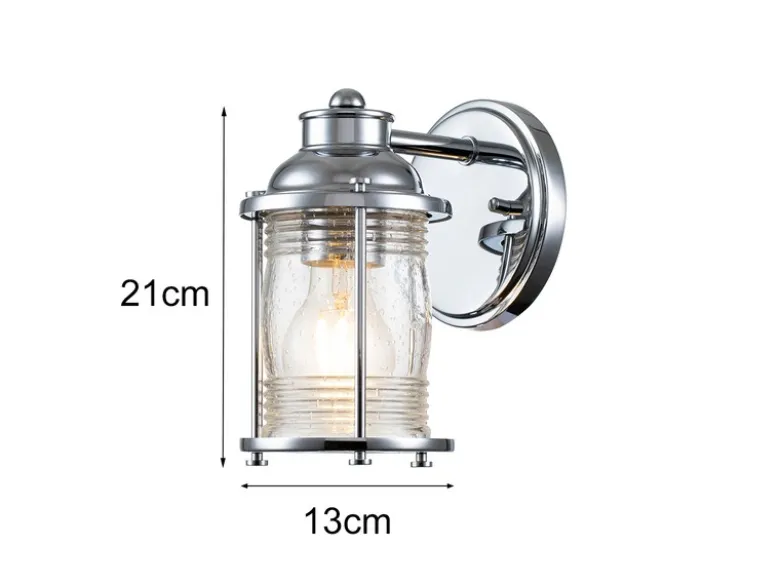 LED Wandlaterne in Chrom für Badezimmer & Wohnraum, Höhe 21cm