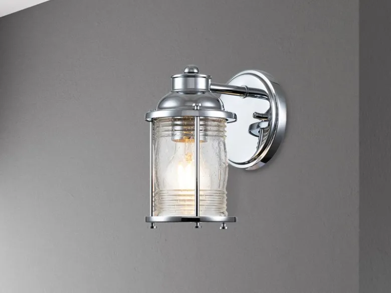 LED Wandlaterne in Chrom für Badezimmer & Wohnraum, Höhe 21cm