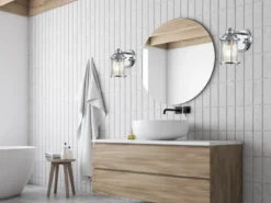 LED Wandlaterne in Chrom für Badezimmer & Wohnraum, Höhe 21cm