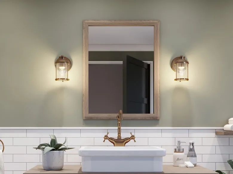 LED Wandlaterne in Messing für Badezimmer & Wohnraum, Höhe 21cm
