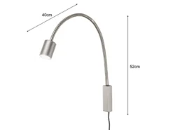 LED Wand Leselampe & Bettlampe JUSTI Silber mit Kabel und Stecker, Breite 6cm