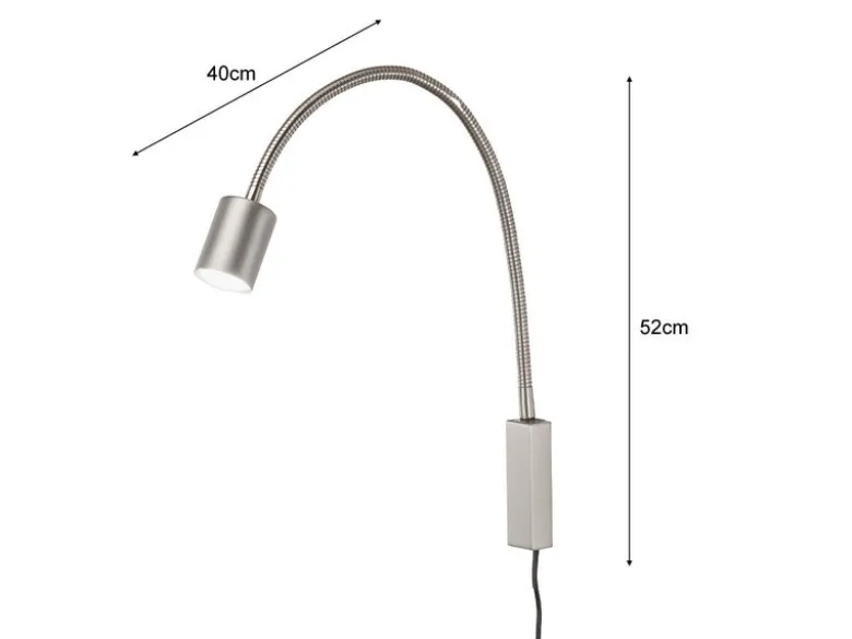 LED Wand Leselampe & Bettlampe JUSTI Silber mit Kabel und Stecker, Breite 6cm
