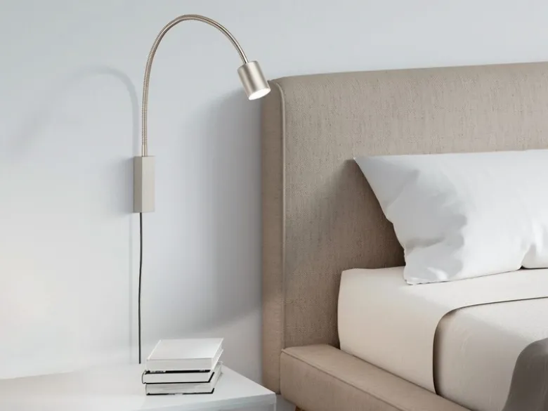 LED Wand Leselampe & Bettlampe JUSTI Silber mit Kabel und Stecker, Breite 6cm