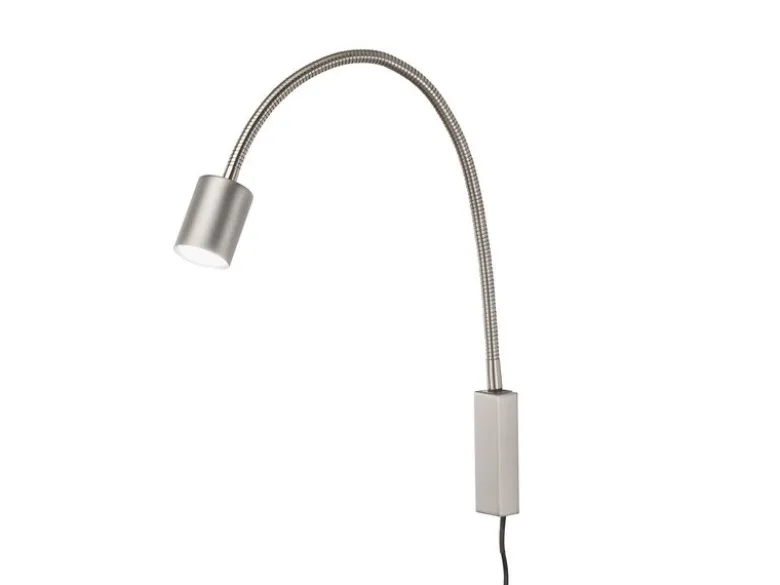 LED Wand Leselampe & Bettlampe JUSTI Silber mit Kabel und Stecker, Breite 6cm