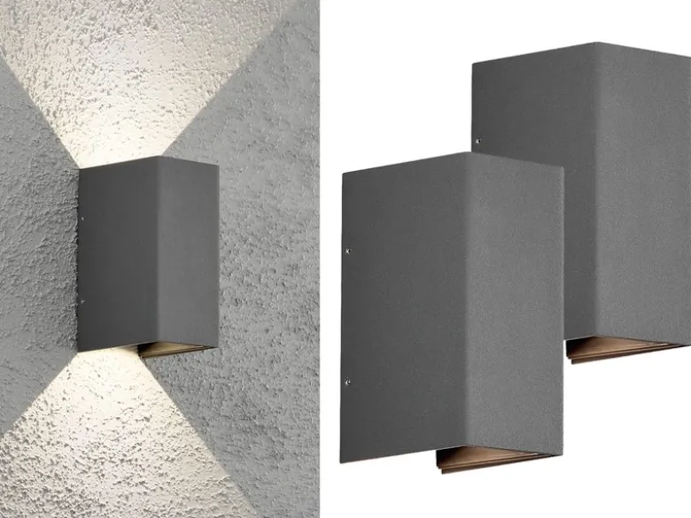 LED Wandleuchte ALU 2er SET Anthrazit Lichtaustritt verstellbar IP54 Höhe 17cm