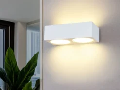 LED Wandleuchte eckig aus Gips mit Up and Down Lichteffekt, Breite 23cm