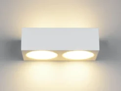 LED Wandleuchte eckig aus Gips mit Up and Down Lichteffekt, Breite 23cm