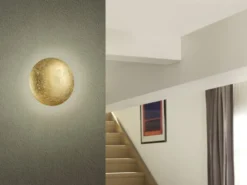 LED Wandleuchte 2er SET aus Metall in Blattgold rund, Ø 22cm