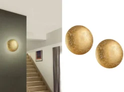LED Wandleuchte 2er SET aus Metall in Blattgold rund, Ø 22cm