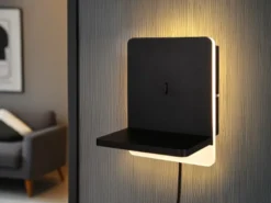 LED Wandleuchte FAIRFIELD Schwarz mit Stecker, Schalter & Ladefunktion Höhe 20cm