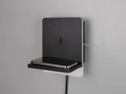 LED Wandleuchte FAIRFIELD Schwarz mit Stecker, Schalter & Ladefunktion Höhe 20cm