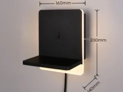 LED Wandleuchte FAIRFIELD Schwarz mit Stecker, Schalter & Ladefunktion Höhe 20cm