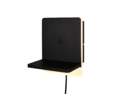 LED Wandleuchte FAIRFIELD Schwarz mit Stecker, Schalter & Ladefunktion Höhe 20cm