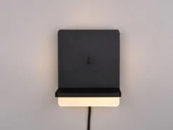 LED Wandleuchte FAIRFIELD Schwarz mit Stecker, Schalter & Ladefunktion Höhe 20cm