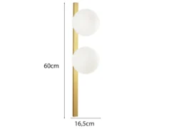 LED Wandleuchte 2-flammig Gold mit Glaskugeln in Opalweiß, Höhe 60cm