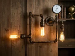 LED Wandleuchte 3-flammig in Wasserrohr Optik, Rost, Breite 48cm