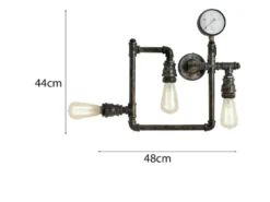 LED Wandleuchte 3-flammig in Wasserrohr Optik, Rost, Breite 48cm