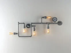 LED Wandleuchte 5-flammig in Wasserrohr Optik, Grau antik, Breite 109cm