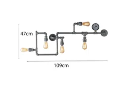 LED Wandleuchte 5-flammig in Wasserrohr Optik, Grau antik, Breite 109cm
