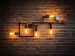 LED Wandleuchte 5-flammig in Wasserrohr Optik, Rost, Breite 109cm