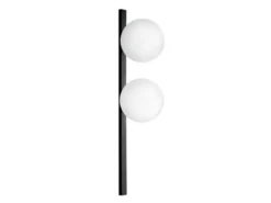 LED Wandleuchte 2-flammig Schwarz mit Glaskugeln in Opalweiß, Höhe 60cm