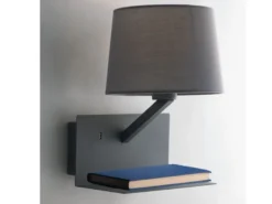 LED Wandleuchte Grau & Stoffschirm mit USB Ladefunktion & Ablage, Höhe 31cm