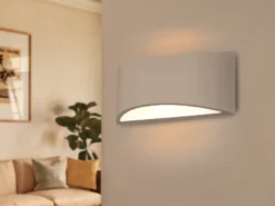 LED Wandleuchte halbrund aus Gips mit Up and Down Lichteffekt, Breite 30cm