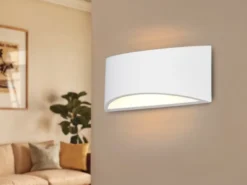 LED Wandleuchte halbrund aus Gips mit Up and Down Lichteffekt, Breite 30cm