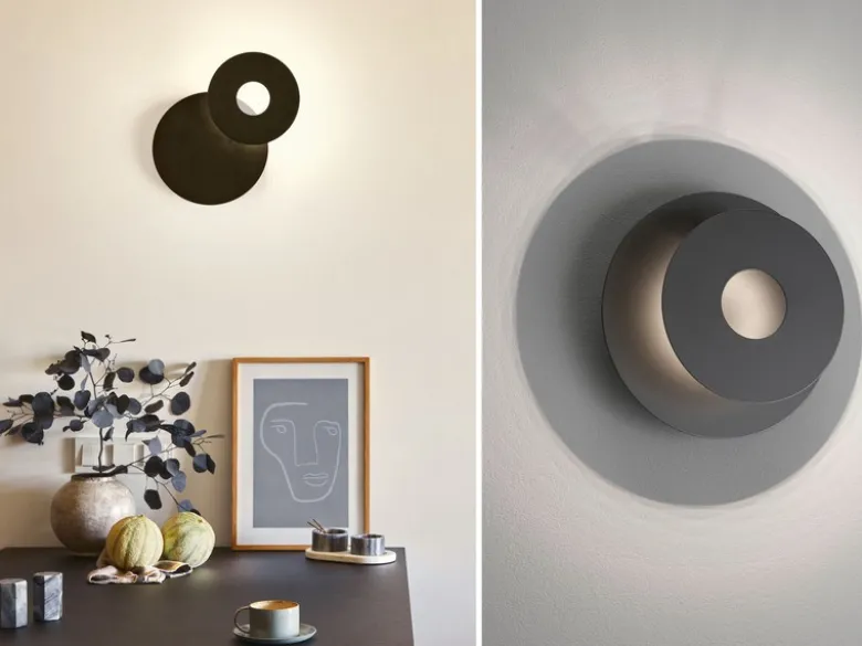 LED Wandleuchte HENNES Schwarz rund mit verstellbarem Ring, Ø 18cm