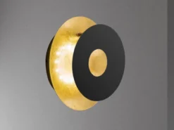 LED Wandleuchte HENNES Schwarz Gold oval, Ring verstellbar, Höhe 18cm