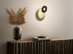 LED Wandleuchte HENNES Schwarz Gold oval, Ring verstellbar, Höhe 18cm