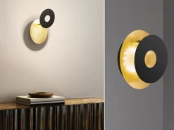 LED Wandleuchte HENNES Schwarz Gold oval, Ring verstellbar, Höhe 18cm