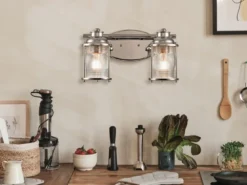 LED Wandleuchte in Chrom für Badezimmer & Wohnraum, 2-flammig Breite 36cm
