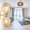 LED Wandleuchte in Gold mit Glaskugeln in Bernstein, Höhe 34cm