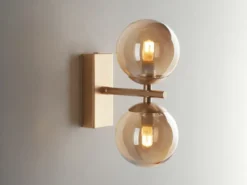 LED Wandleuchte in Gold mit Glaskugeln in Bernstein, Höhe 34cm