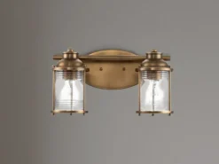 LED Wandleuchte in Messing für Badezimmer & Wohnraum, 2-flammig Breite 36cm
