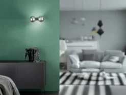 LED Wandleuchte in Schwarz mit Glaskugeln Rauchglas, Höhe 34cm