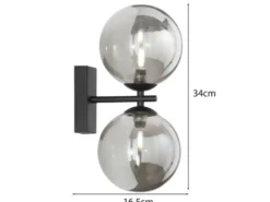 LED Wandleuchte in Schwarz mit Glaskugeln Rauchglas, Höhe 34cm