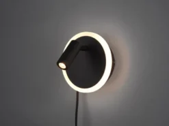 LED Wandleuchte JORDAN Schwarz mit Leselampe & Stecker, Ø 15cm