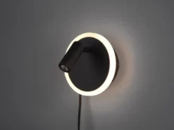 LED Wandleuchte JORDAN Schwarz mit Leselampe & Stecker, Ø 15cm